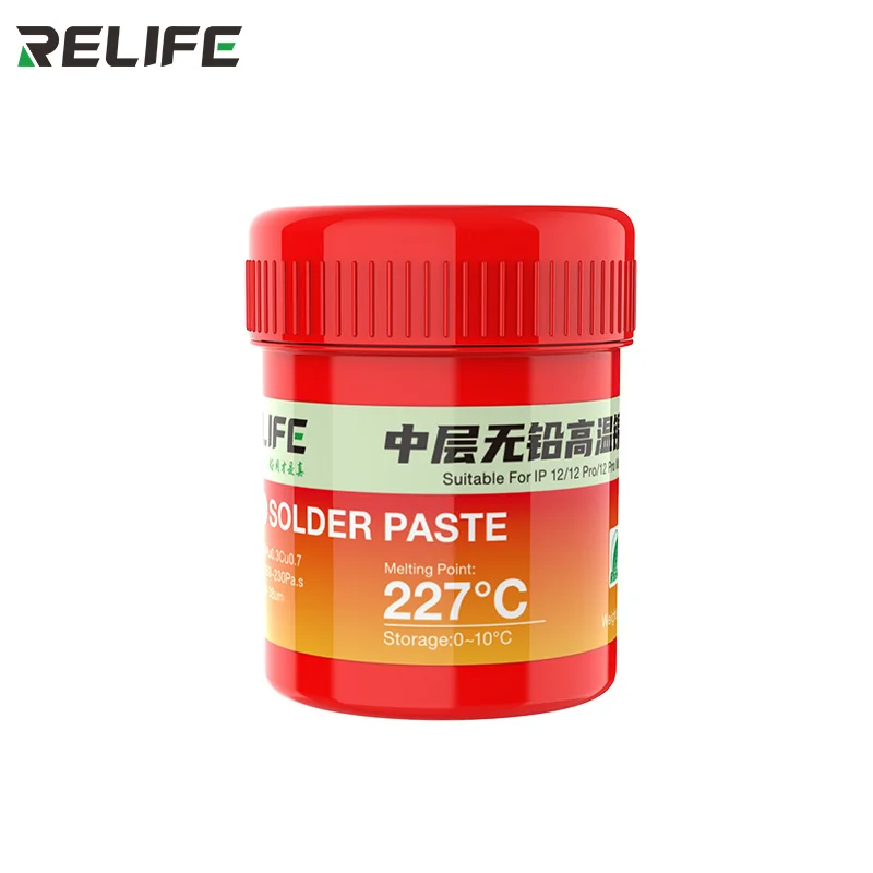 RELIFE RL- 406 227 ° Pasta de soldadura de alta temperatura sin plomo C, capa media, plantación de estaño para reparación de placa base de Iphone 12Pro Max