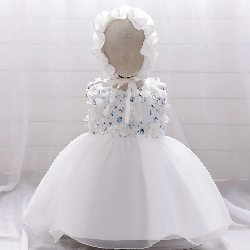 

PLBBFZ Send Hat White Flower Infant Baby Girl Dress Lace Baptism Dresses Girls 1st Year Birthday Party Wedding Baby Clothes