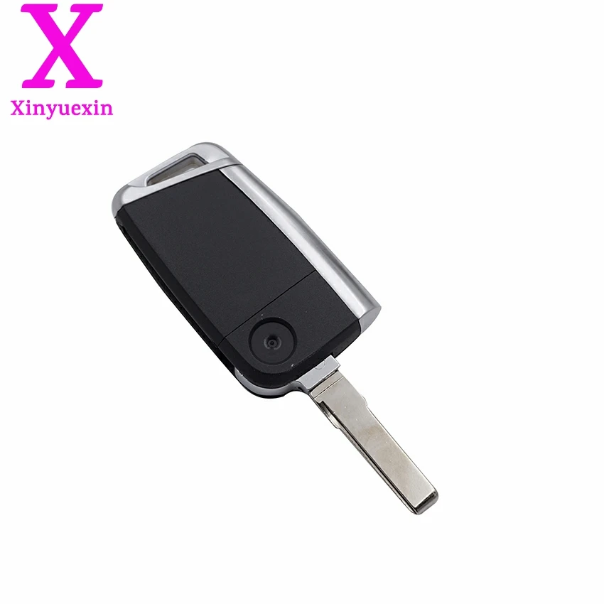 Xinyuexin Folding Remote Key Shell FOB Case for VW Golf 7 for Skoda Octavia A7 Flip 3Button Flip Key Cover for Golf MK7 No Logo