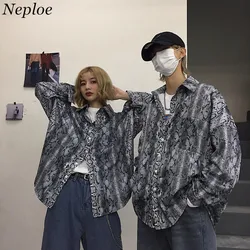 Neploe Vintage Snake Printed Blouse Women Men Shirts 2020 New Long Sleeve Turn Down Collar Blouse Tops Female Fall 37995