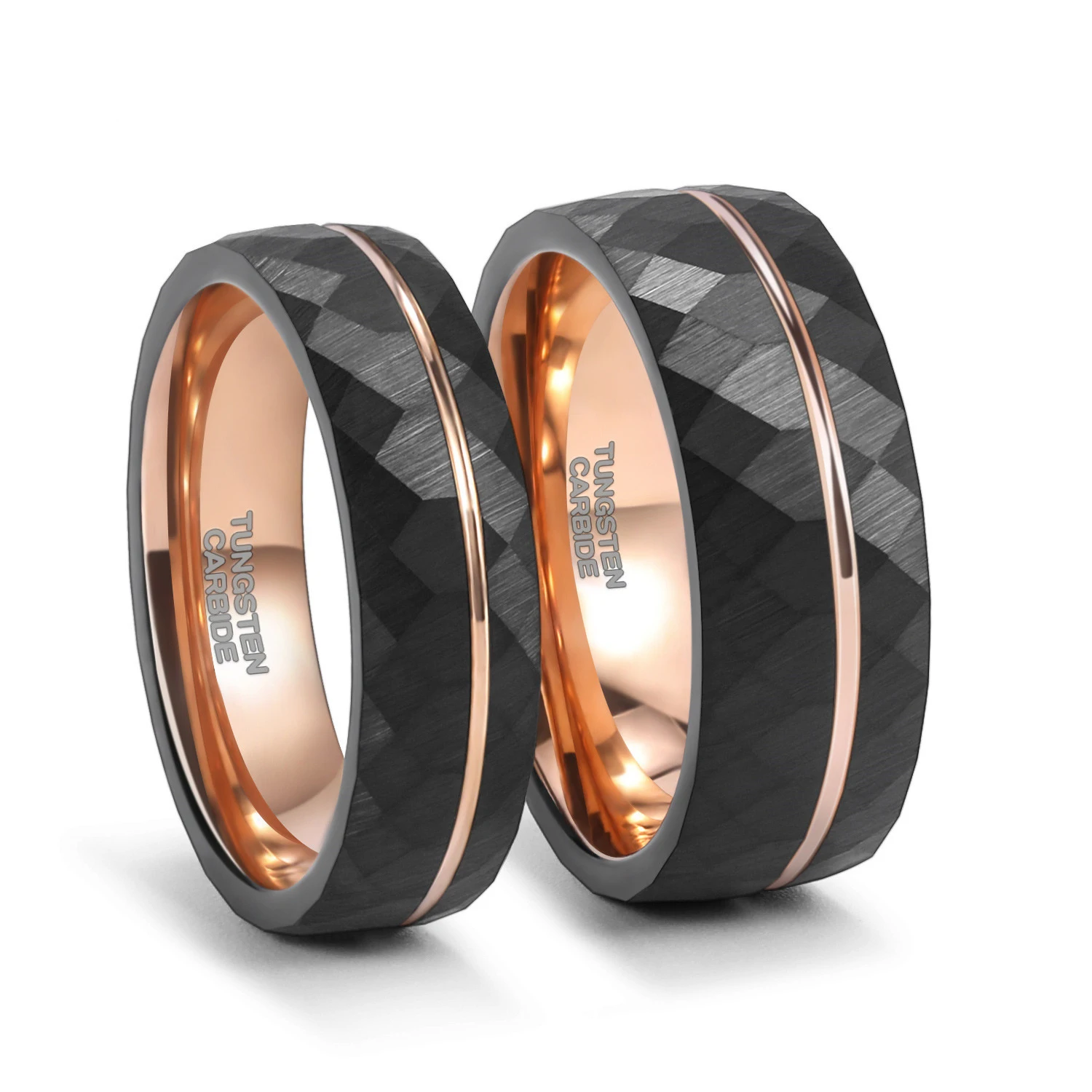 

New 6mm/8mm Width Tungsten Marriage Rings for Couples Black/Rose Gold Plating Prism Design Comfort Fit US Size 5-14