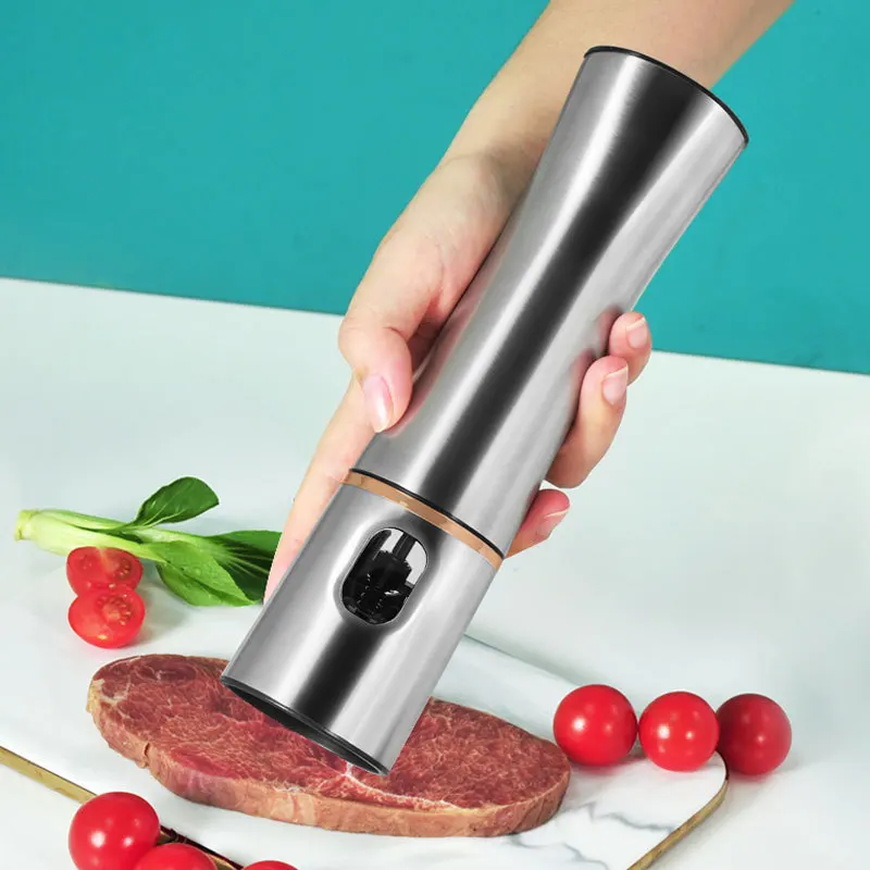 Black Pepper Grinder Portable Electric Freshly Ground Stainless Steel Mill Spices Nuts Grain Mini Powder Bottle Sea Salt Grinder