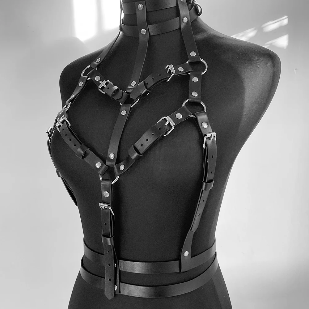 Leather Body Chest Women's Harness Bra Bdsm Lingerie Bondage Suspender Erotic Sexy Goth Cage Waist Garter Belt Fetish