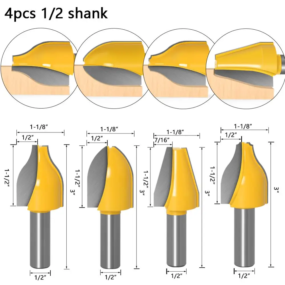 12mm 1/2 인치 생크 수직 올린 패널 라우터 비트 1-4 개, 장부 커터 세트 도어 목공 커터 목재 드릴 비트