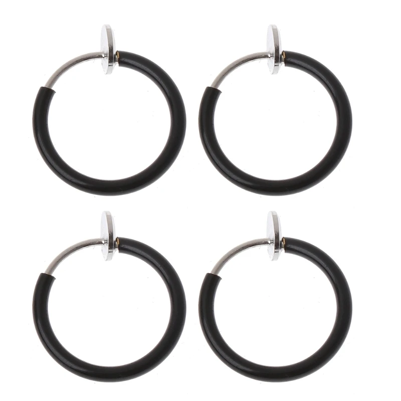 4Pcs Clip on Fake Earrings Hoop Non-pierced Nose Rings Lip Ear Clip Body Jewelry