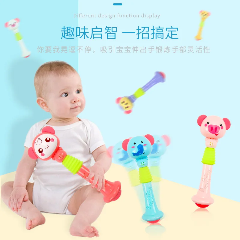 Cartoon Rattles Infant Baby Hand-cranked BB Rod Rattle Toys Fall Resistance With Soft Rubber Rattle Toys