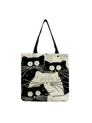 Personality Cartoon Cat Tote Bags For Ladies Large Capacity Female Animal Print Handbag Quality Foldable All-Match Shopping Bag