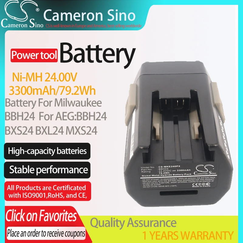 

Cameron Sino Battery for Milwaukee BBH24 for AEG BBH24 fits BXS24 MXS24 Mini Relay SH04 17 Power Tools Replacement battery 3300m