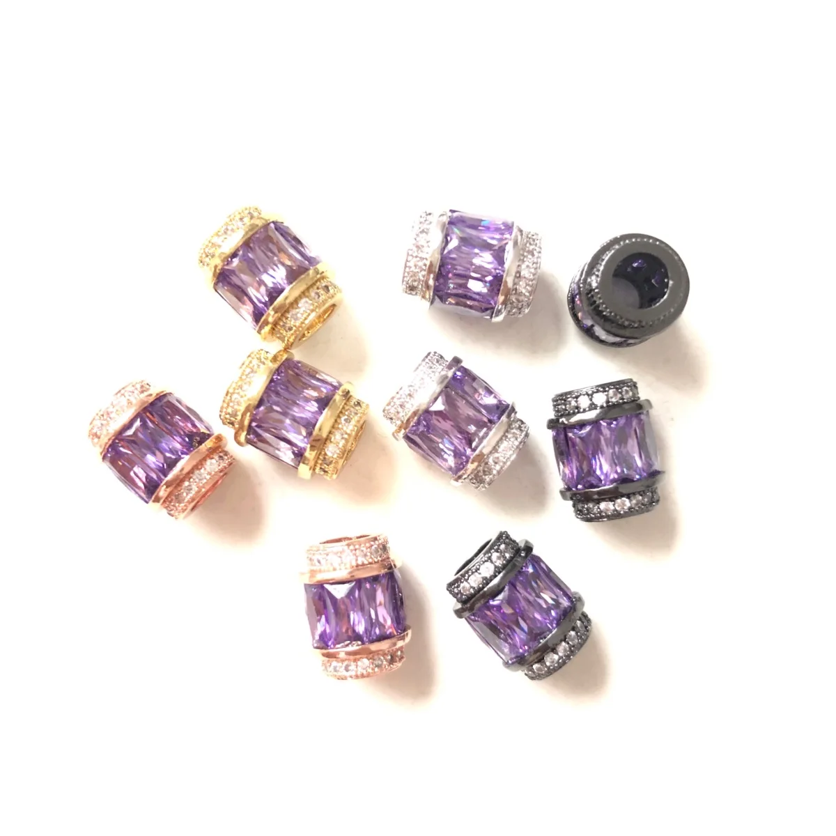 

10pcs 9.5x12mm Clear Purple Zirconia Paved Big Hole Spacers Beads Women Jewelry Necklace Bracelet Making Handmade DIY Accessory