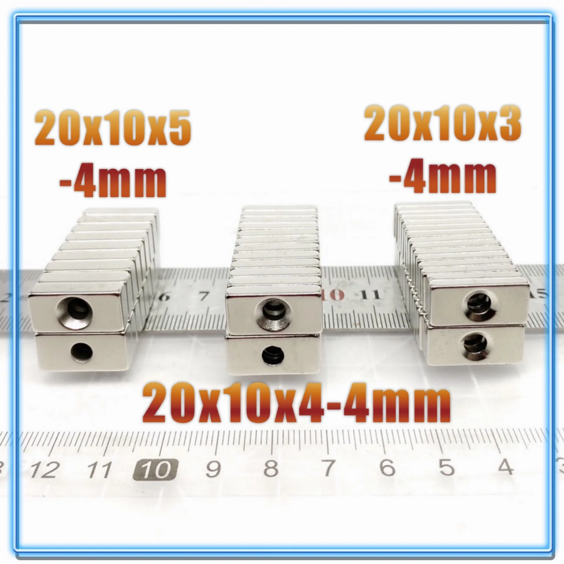 5 ~ 200 PCs 20x10x3 20x10x4 20x10x5 hole 4 N35 heavy duty block countersunk magnets Rare Earth Permanent Magnet 20*10*3-4