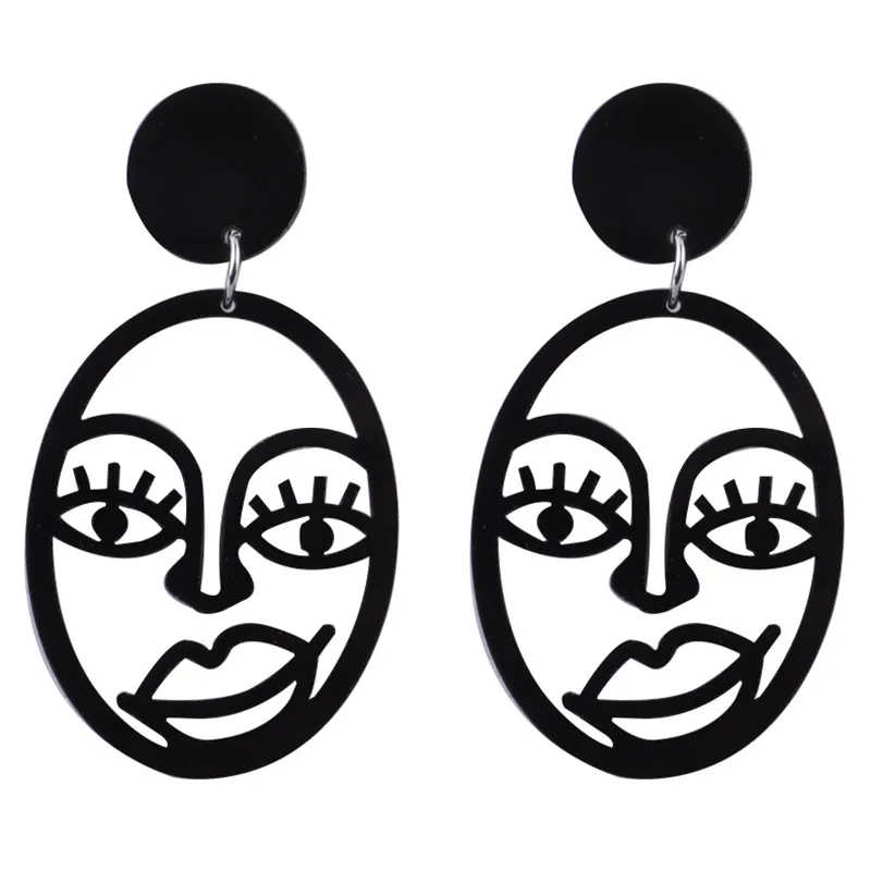 FishSheep 2021 Funny Human Face Acrylic Drop Earrings For Women Big Personality Abstract Dangle Earring Fashion Jewelry Gifts