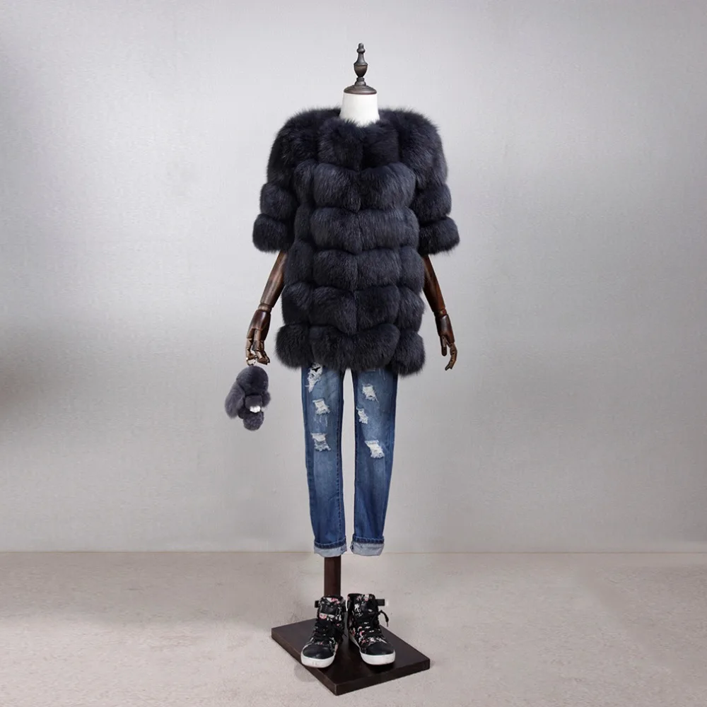 Women's Natural Fur Coat Winter Warm Coats Half Sleeve Plus Size Long Coats Real Fox Fur Striped Outwear Fur Story FS161178