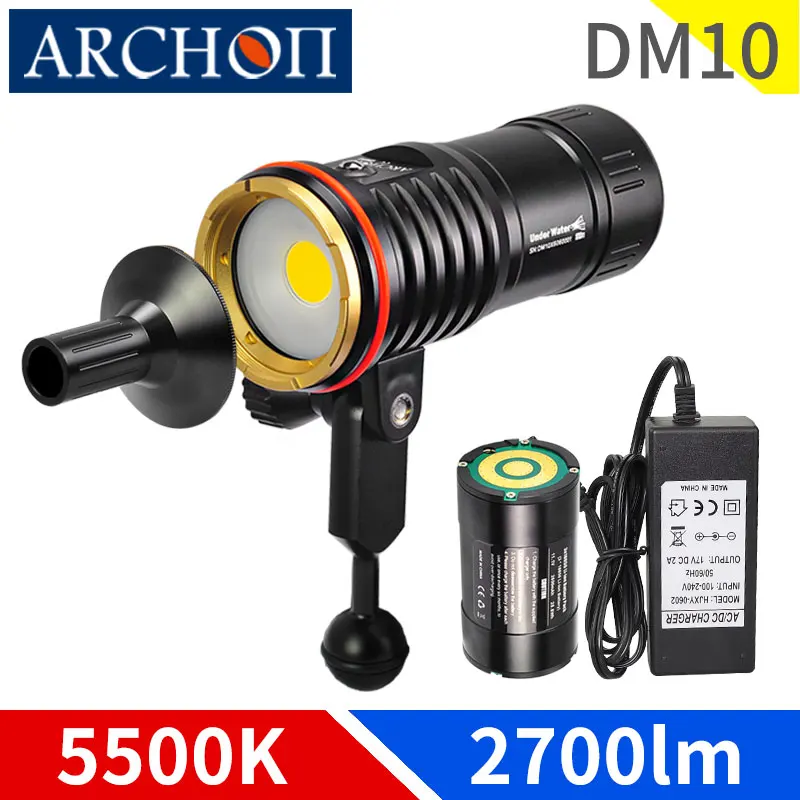 DM10 5500K 2700 lumens HD video diving photoraphy light Underwater 100m diving video light dive spot light dive fill light torch