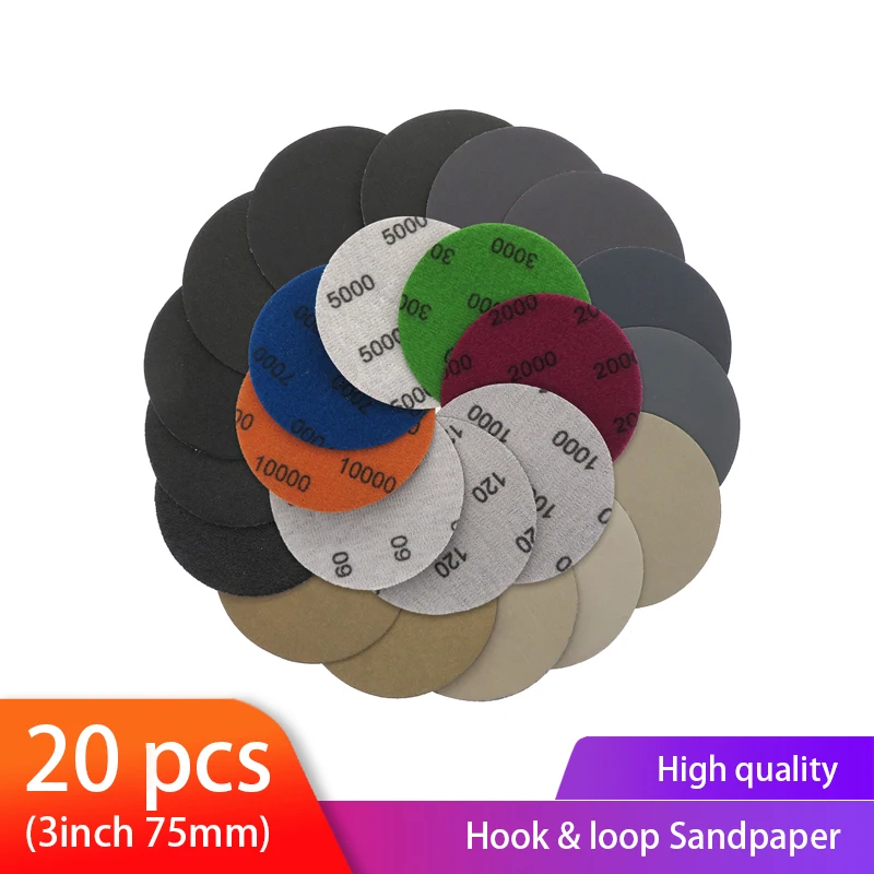 3 Inch Sanding Discs 60-10000 Grit Silicon Carbide Wet/Dry Sanding Paper Hook&Loop Sandpaper for Woodworking