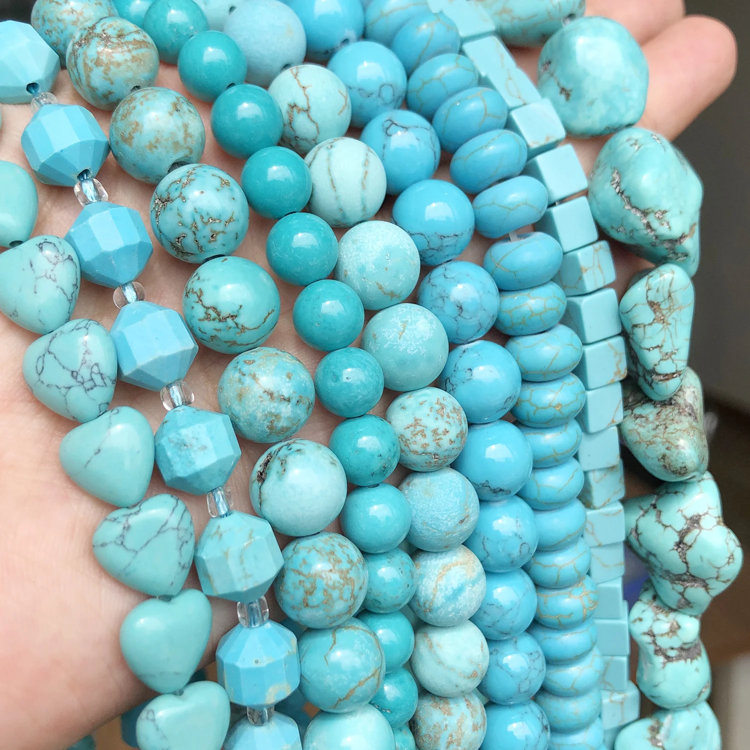 18style Blue Turquoises Beads Natural Stone Matte Faceted Round Rondelles Spacer Beads for Jewelry Making DIY Handmade Bracelet