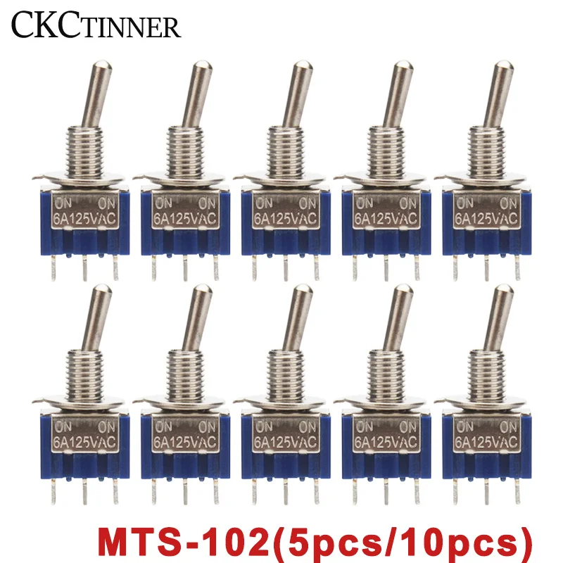 5pcs/10pcs MTS-102 3-Pin G107 SPDT ON-ON 6A 125V  Toggle Switch Single Pole Double Throw 6mm 2 Position Latching Switch