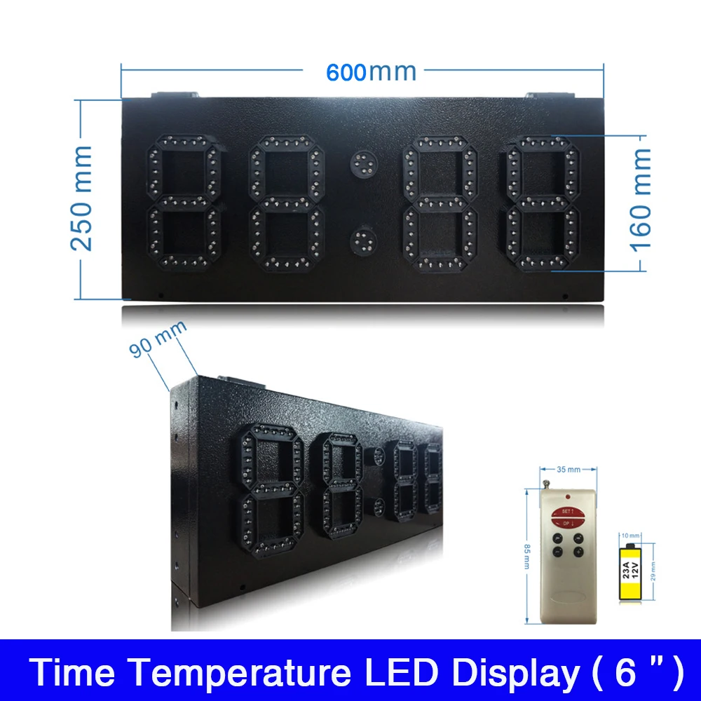 Custom made 6''inch Waterproof Outdoor Red Yellow White Green Color Digital Wall Clock LED Time Temperature Display Iron cabinet