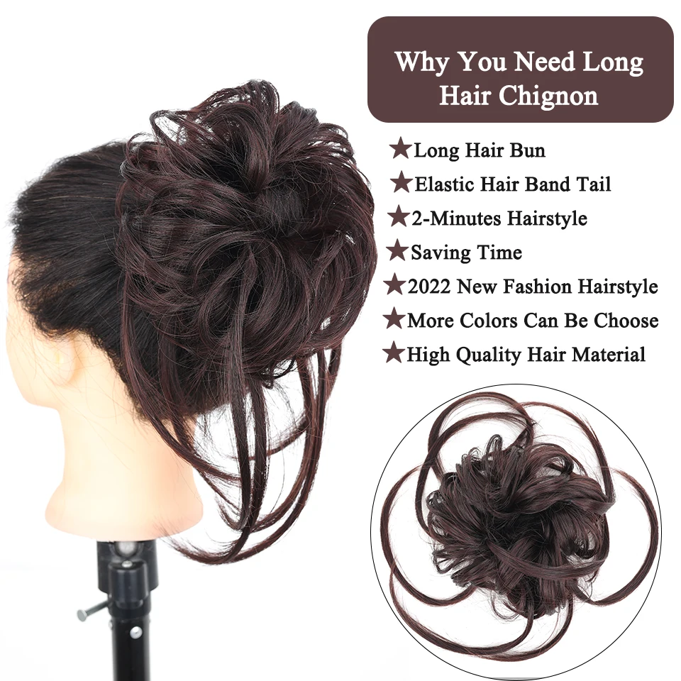 O cabelo encaracolado encaracolado encaracolado sintético de lupu parte chignon super longo tousled updo scrunchies com faixa de cabelo elástica para extensões femininas