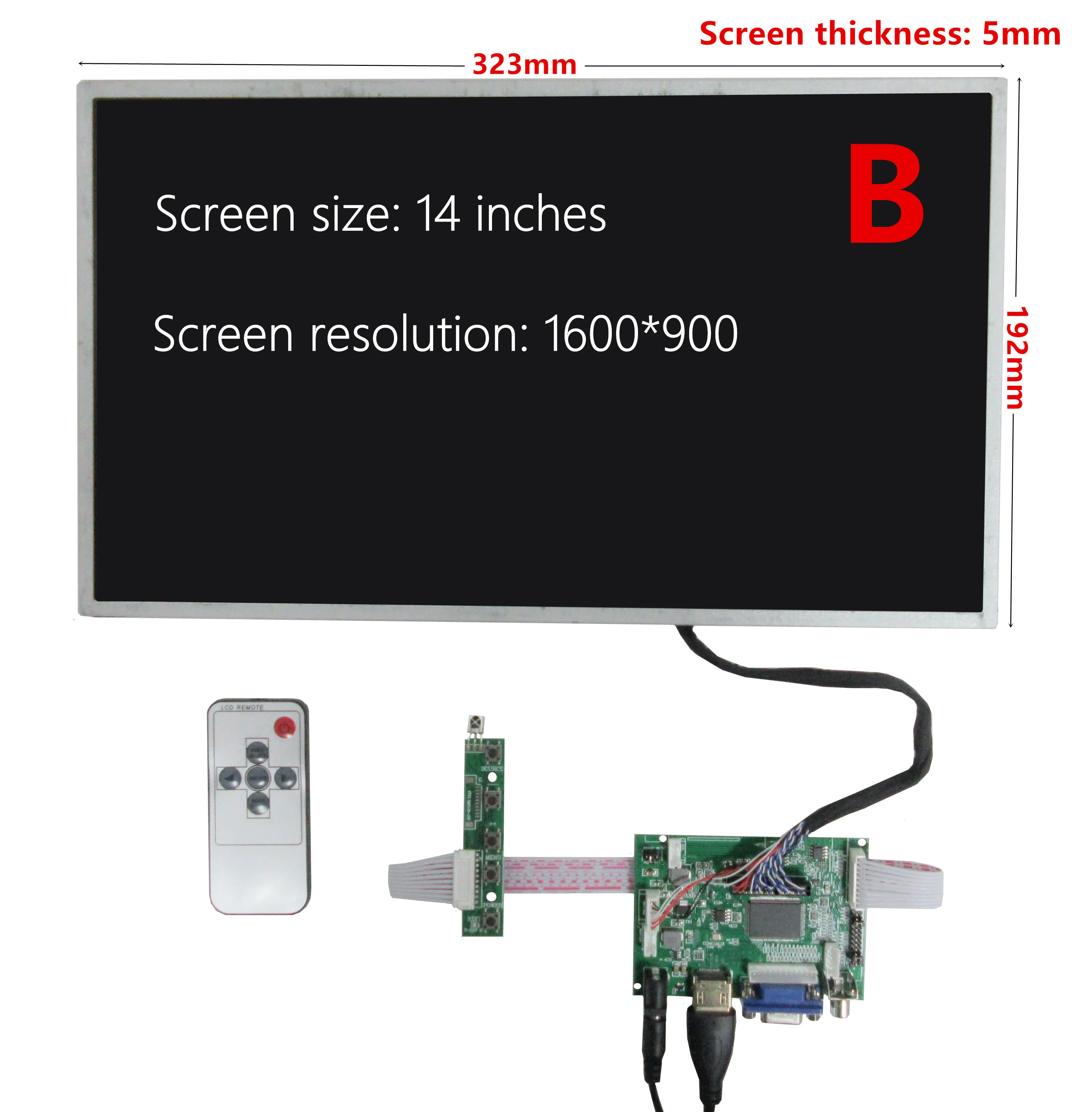 14 Inch 1600*900LCD Display Screen Monitor Control Driver Board HDMI-Compatible VGA AV2 For Banana Raspberry Pi 1 2 3