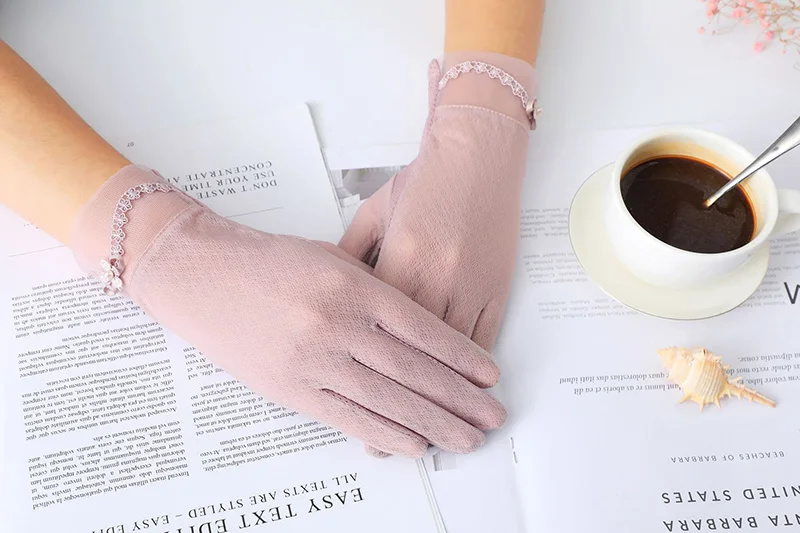 Sexy Summer Women UV Sunscreen Short Sun Screen Pearl Flowers Gloves Thin Ice Silk Lace Touch Screen Viscose Driving Gloves J53