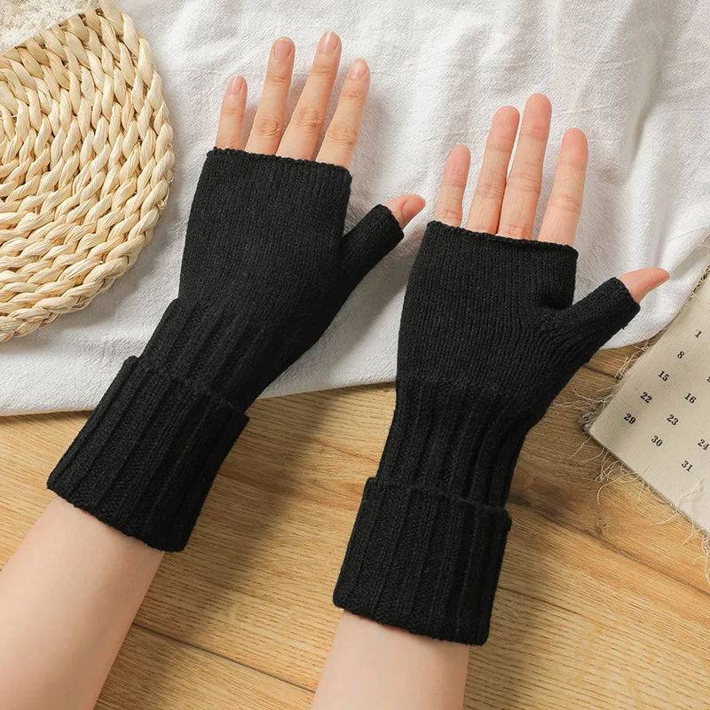 New Autumn Winter Women Knitting Wool Half Finger Long Gloves Keep Warm Touch Screen Thicken Cute Lovely Drive Soft Solid