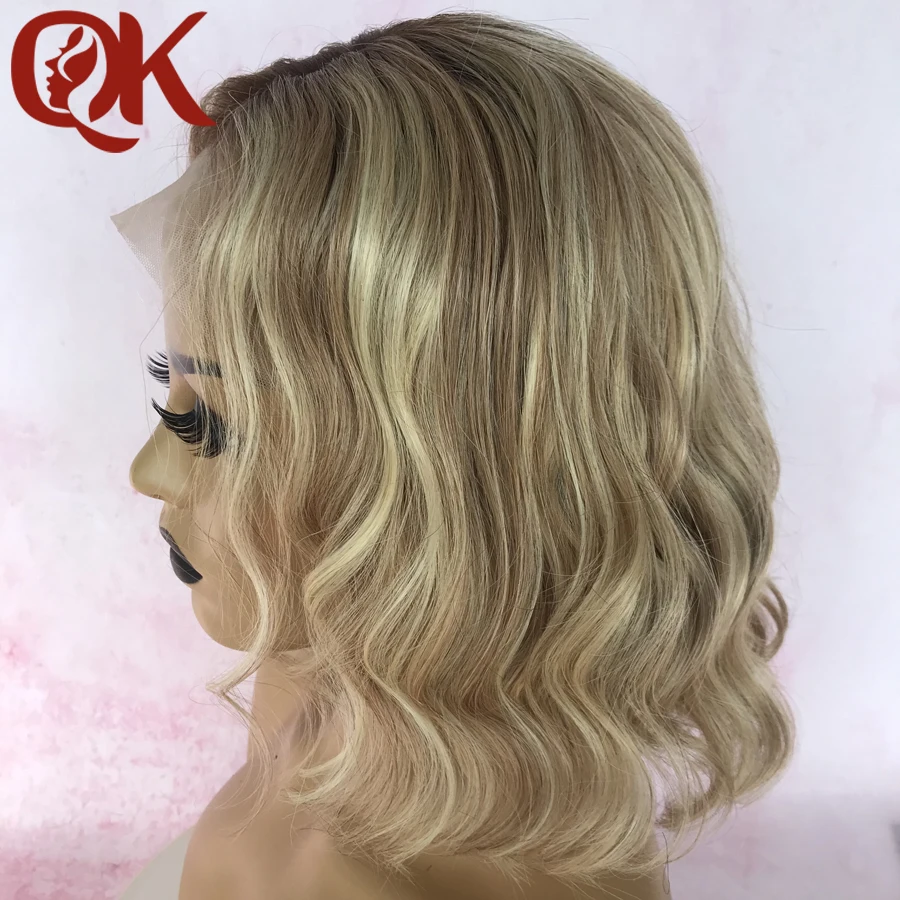 QueenKing hair Lace Front Wig 180% Lemi Color Bob Wig Ombre Free Part Preplucked Brazilian Human Remy Hair