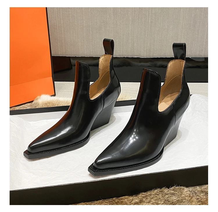 New Sexy Pointed Toe Autumn Shoes Slip On Fashion Women Footwear Dress Shoes For Girls Chunky Heel Ankle Boots Short Boots Lady