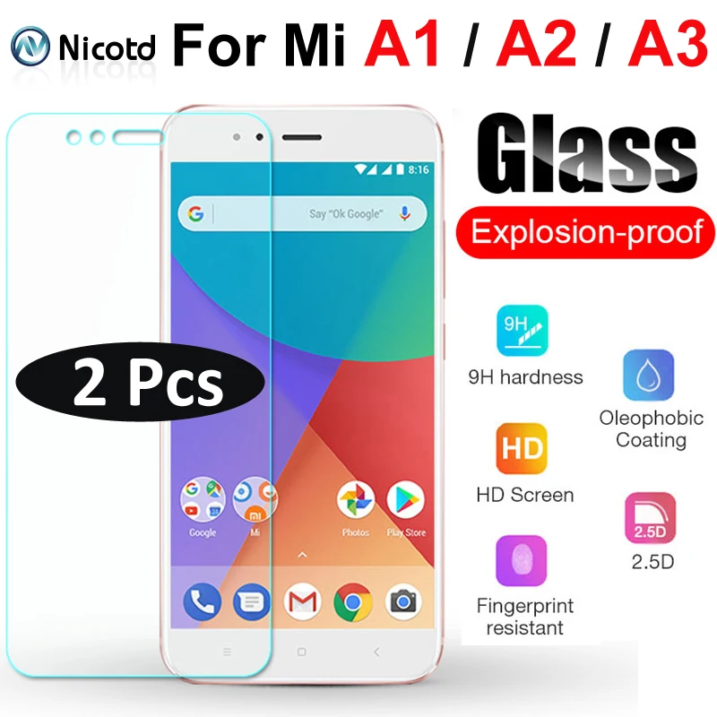 2 Pieces 9H Protective Tempered Glass For Xiaomi A1 A2 A3 Screen Protector For Xiaomi 5X 6X Tempered Screen Protector Glass Film