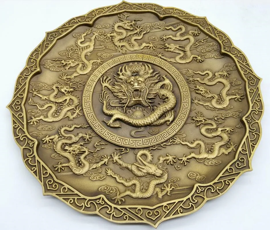 

Archaize brass nine dragon plate desktop decoration crafts statue