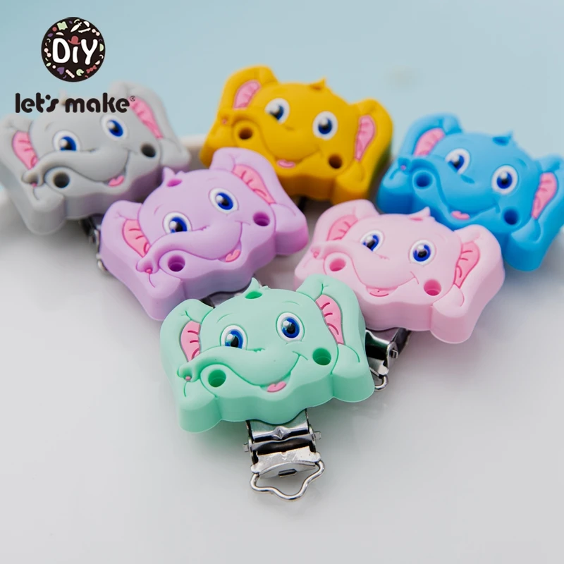 

Let'S Make 10PCS Food Grade Silicone Teether Toy Accessories Silicone Smile Elephant Pacifier Clip Nipple Chain DIY