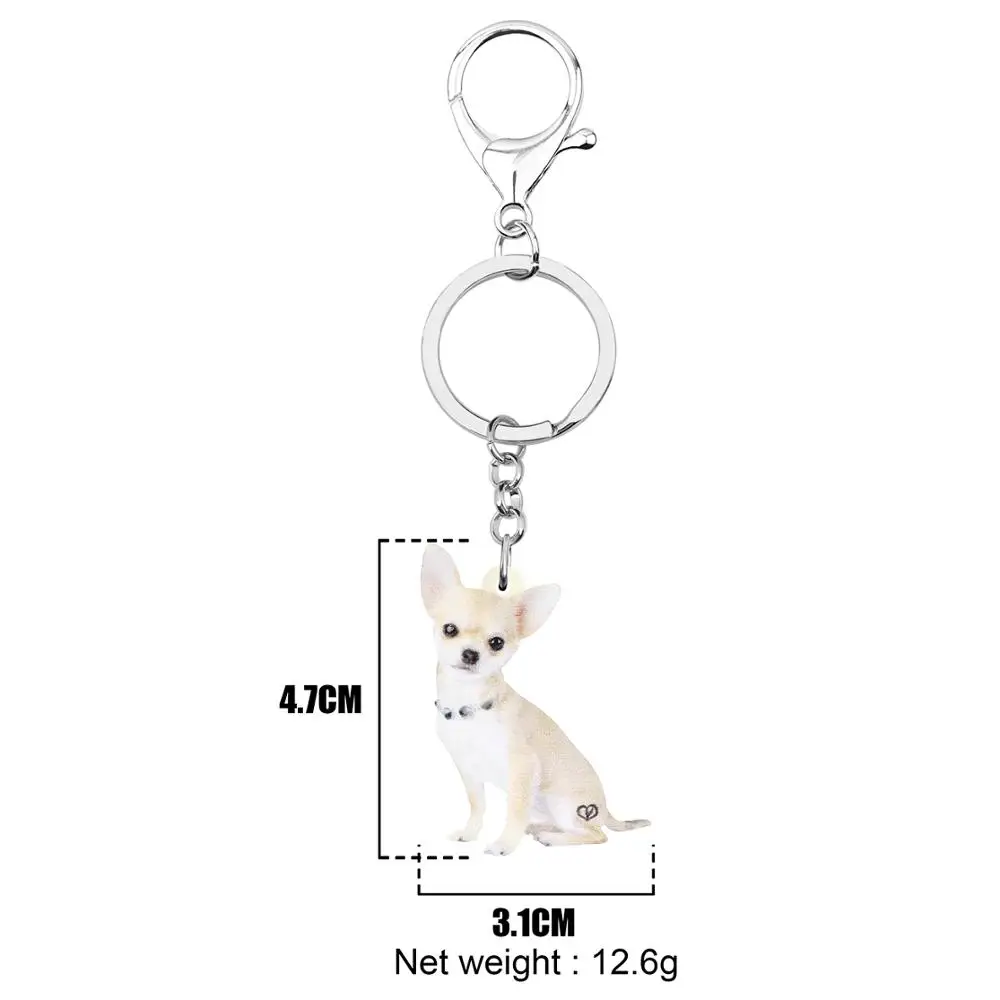 WEVENI Acrylic Cute Chihuahua Dog Keychains Keyring Pet Animal Key Chain Jewelry For Women Kids Teens Fashion Gift Bag Charms