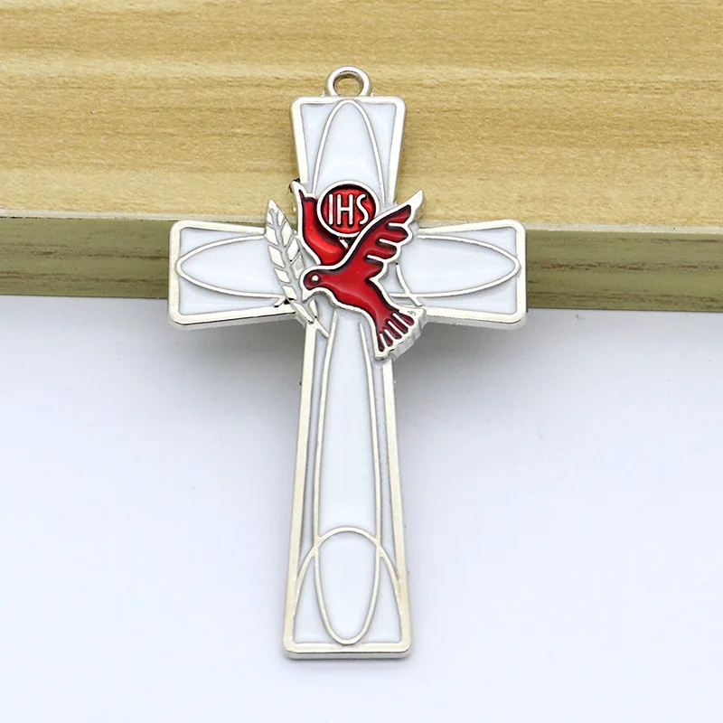 IHS Holy Spirit Dove of peace Cross Pendant Catholic Crucifix Metal Keychain Religious Christian Prayer Wall Crosses