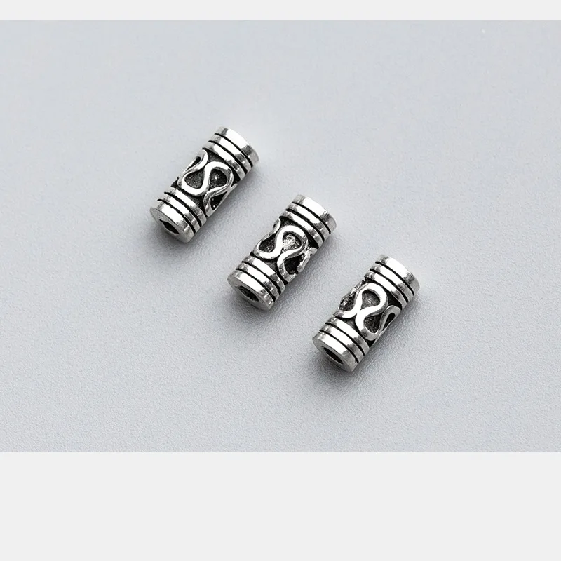 925 Sterling Silver S Pattern Cylinder Spacer Beads 9x4mm Vintage Short Tube Silver Beads DIY Jewelry Accessories Fit Bracelets