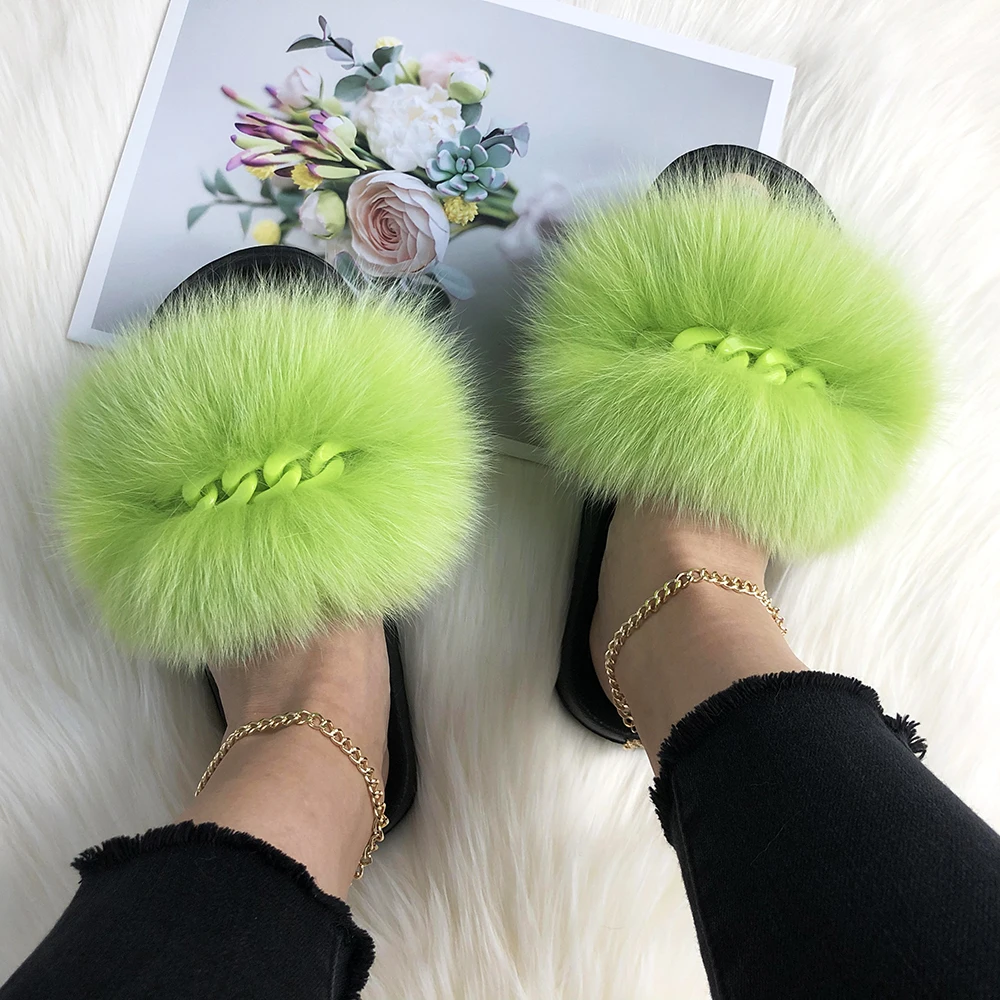 Summer Slides Ladies Slippers Fluffy Eva Fox Fur Slides Flip Flops Platform Jelly Sandals Hot Sale 2021 Slippers Women Ladies