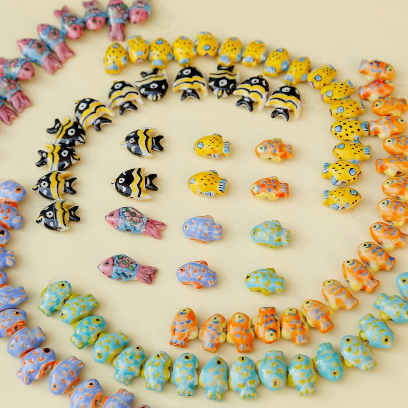 Interesting hand-painted fish-shaped ceramic beads collection ins necklace bracelet DIY accessories earrings jewelry materials