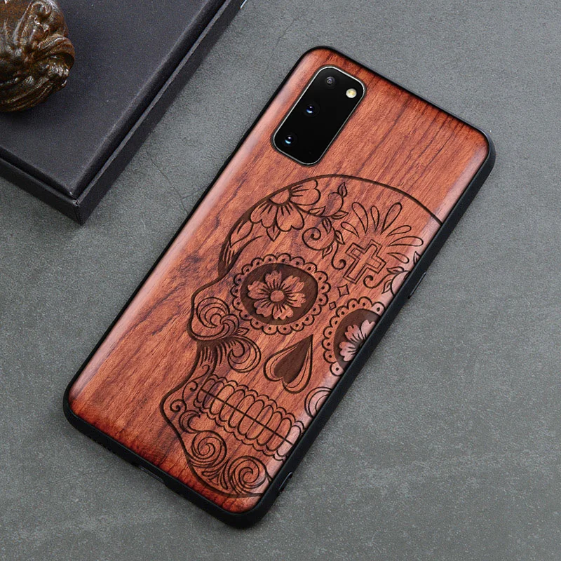 Handmade Carved Wood Case For Samsung S24 Ultra S23 S22 S21 S20 FE Plus Capa For Samsung Note 20 Ultra Rosewood Phone Cover