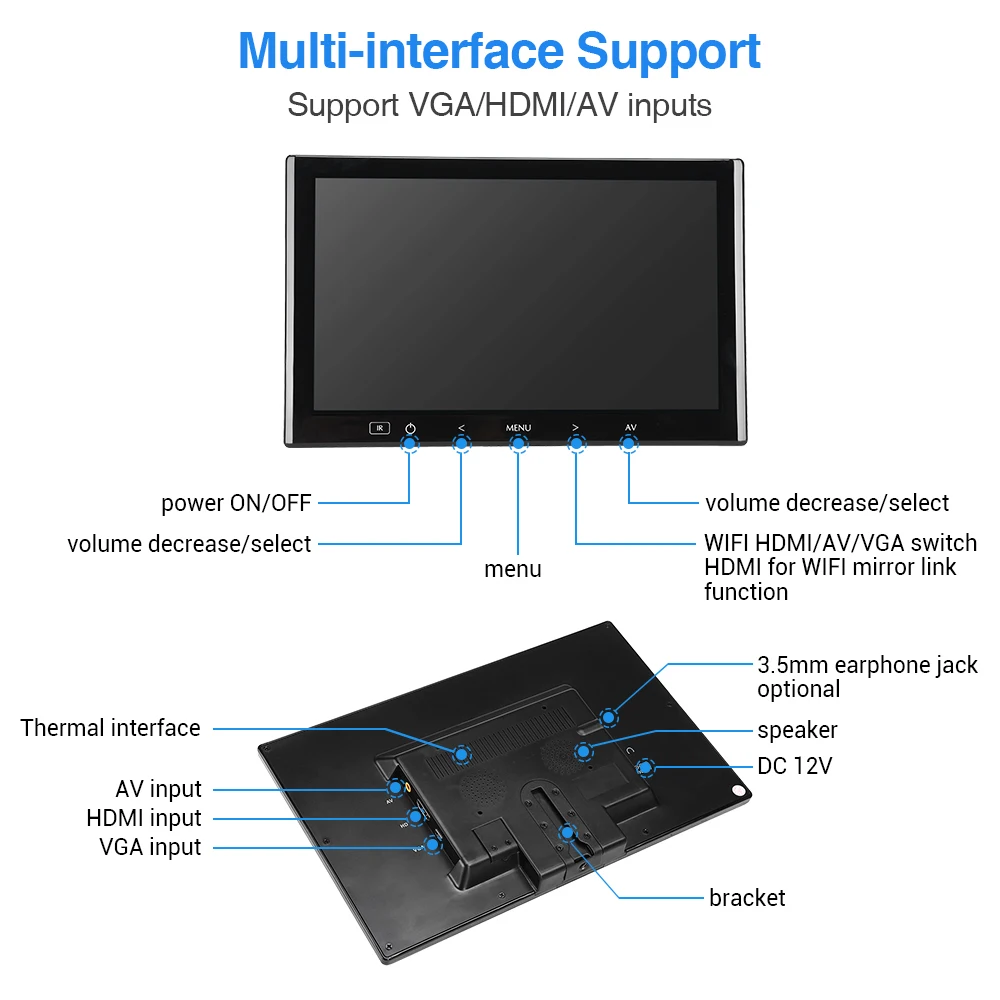 Imagem -05 - Eyoyo-mini Monitor Digital com Entrada de Vídeo para pc Lcd Controle Remoto de Suporte Mini Pequena tv Resolução 1024x600 Vga av Hdmi 7