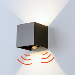 Indoor Outdoor Radar Motion Sensor LED Wall Light Square Aluminum Adjustable Angle Wall Lamp for Bedroom and Living Room Porch