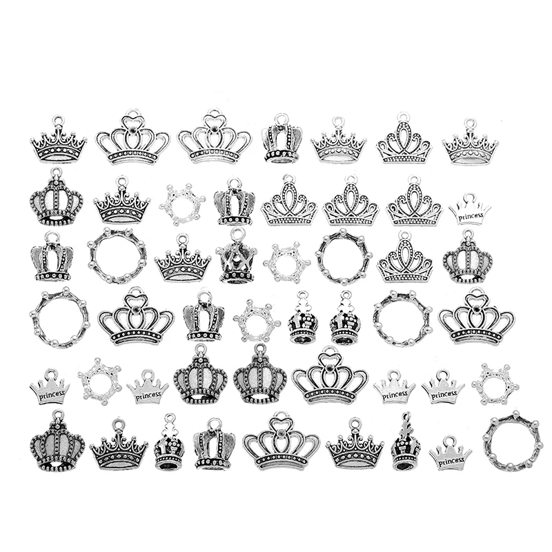 50pcs 3 color Vintage Metal Mixed Crown Charms Pendants For Jewelry Making Diy Handmade Jewelry