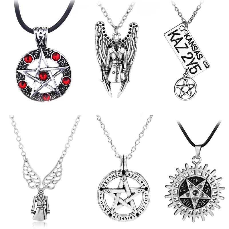 TV Series Supernatural License Plate KANSAS KAZ 2Y5 Necklaces Dean Sam Winchester Pentacle Pentagram Amulet Pendant Necklace