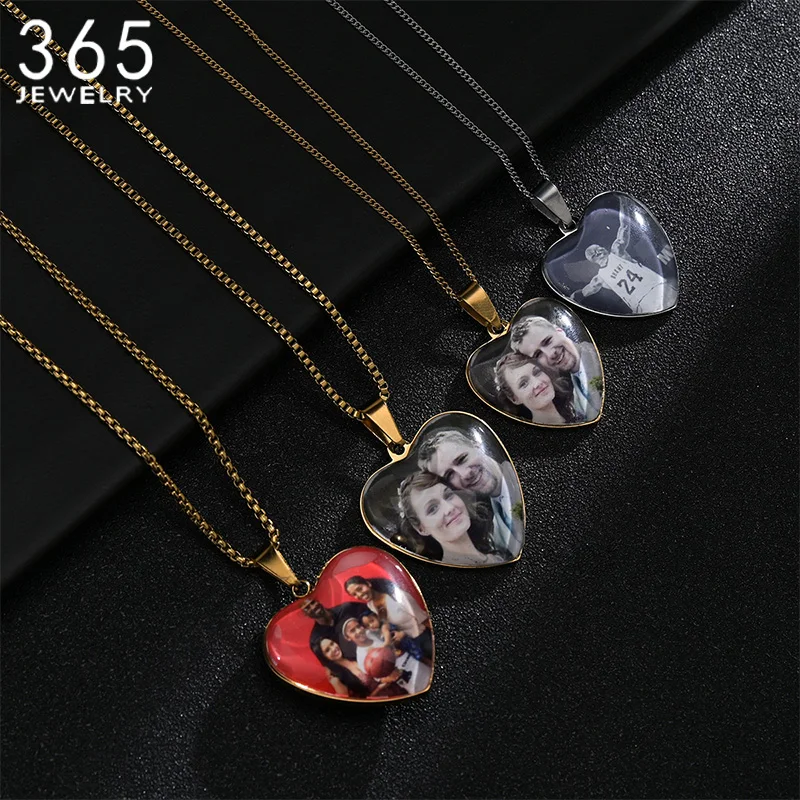 

Personalized Stainless Steel Custom Photo Heart Pendant Necklace Memory Medallions Engrave Name Jewelry For Women Wedding Gift