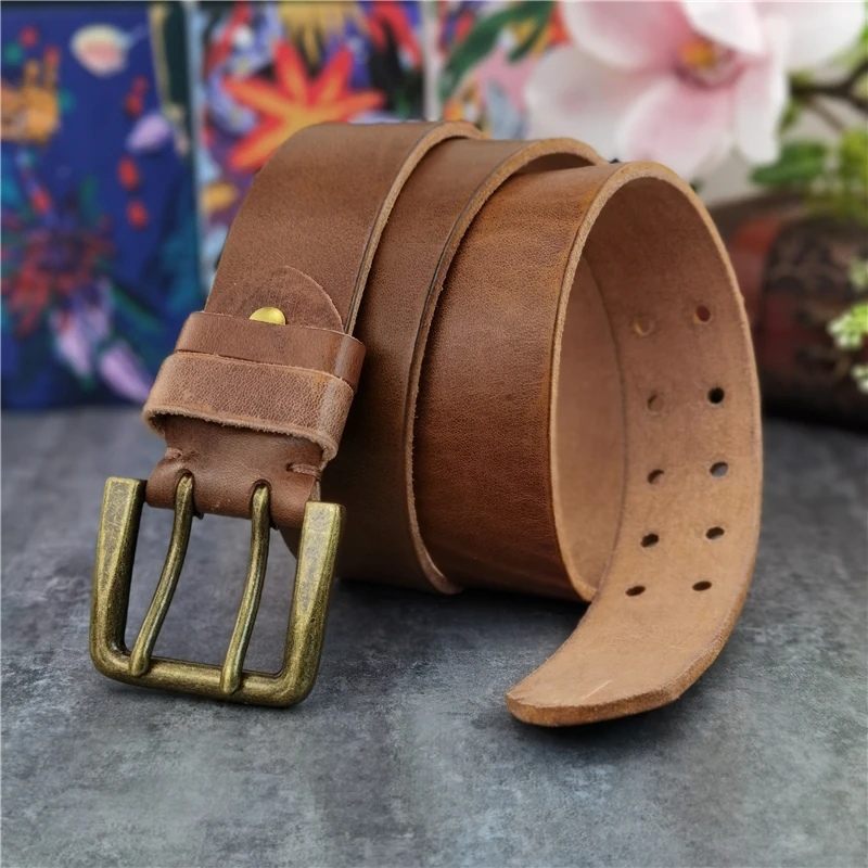 43MM Double Pin Belt Buckle 125CM-135CM Long Belt Thick Leather Belt Men Ceinture Homme Cowboy Jeans Yellow Waist Belt  MBT0018N