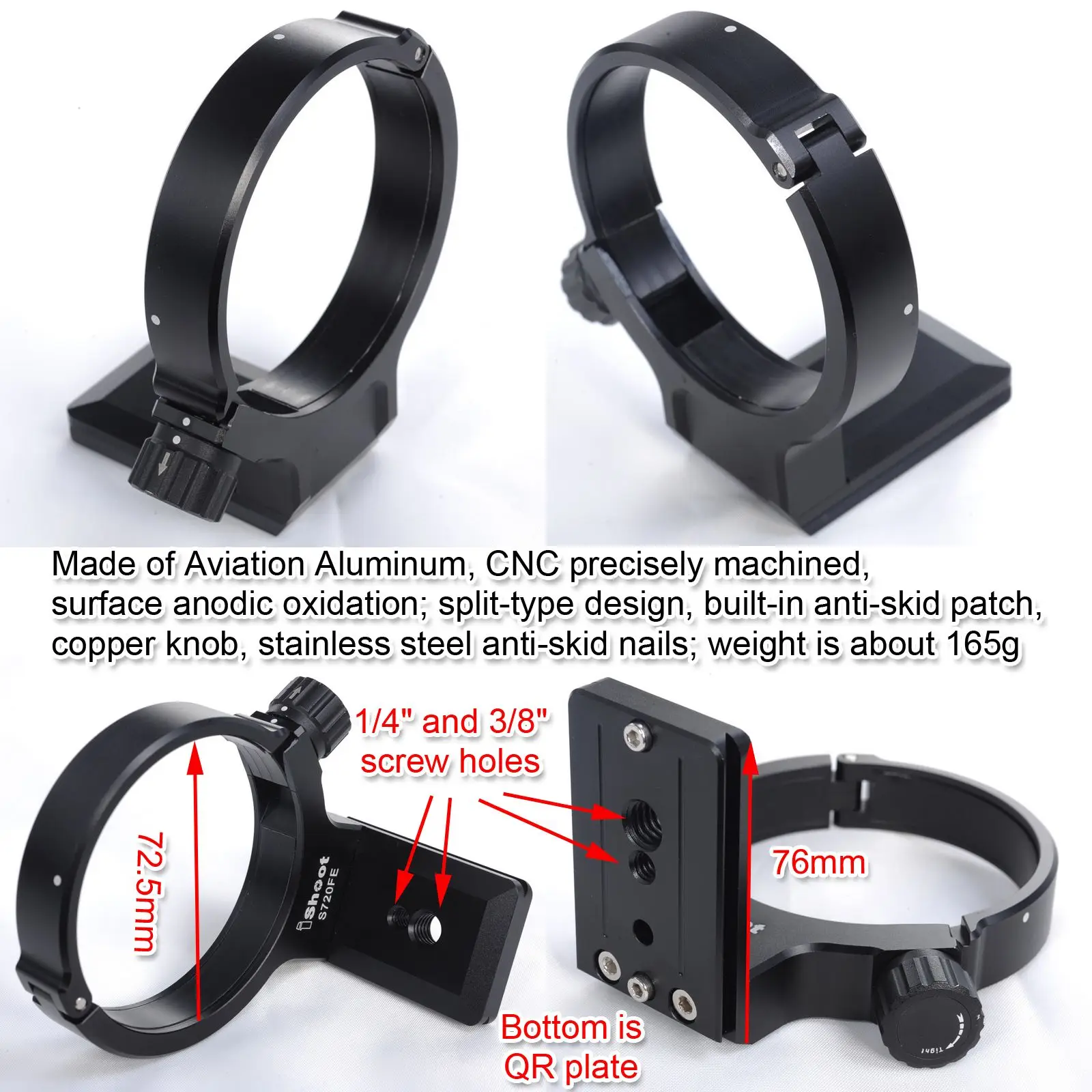 Metal Lens Support Collar Tripod Mount Ring for Sony FE 70-200mm f/4 G OSS SEL70200G -Bottom is Camera Quick Release Plate