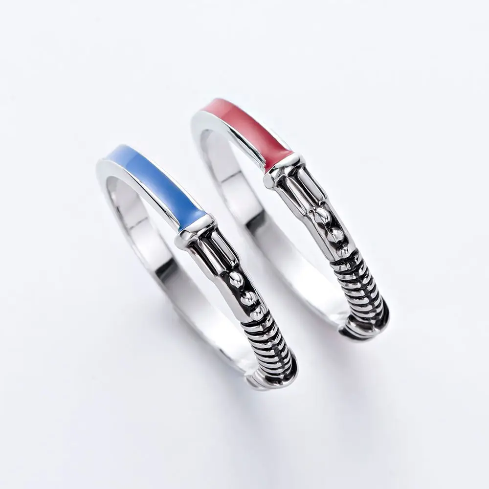 Harong Star Lightsaber Ring Set for Men Punk Vintage Initial Ring Movie Fashion Jewelry Christmas Gift for Man Enamel Rings