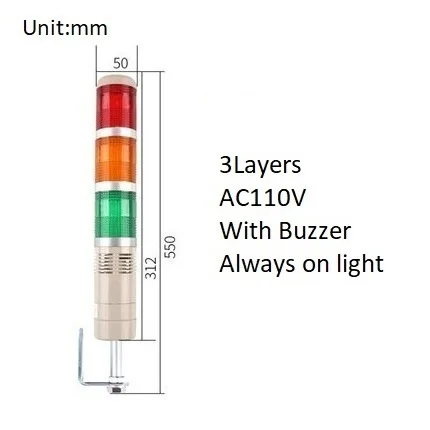Industriële Multilayer Veiligheid Stapel Alarm Lamp Side Opknoping Led Signaal Toren Waarschuwingslampje DC12V/24V AC110V/220V Met Zoemer - afbeelding 1