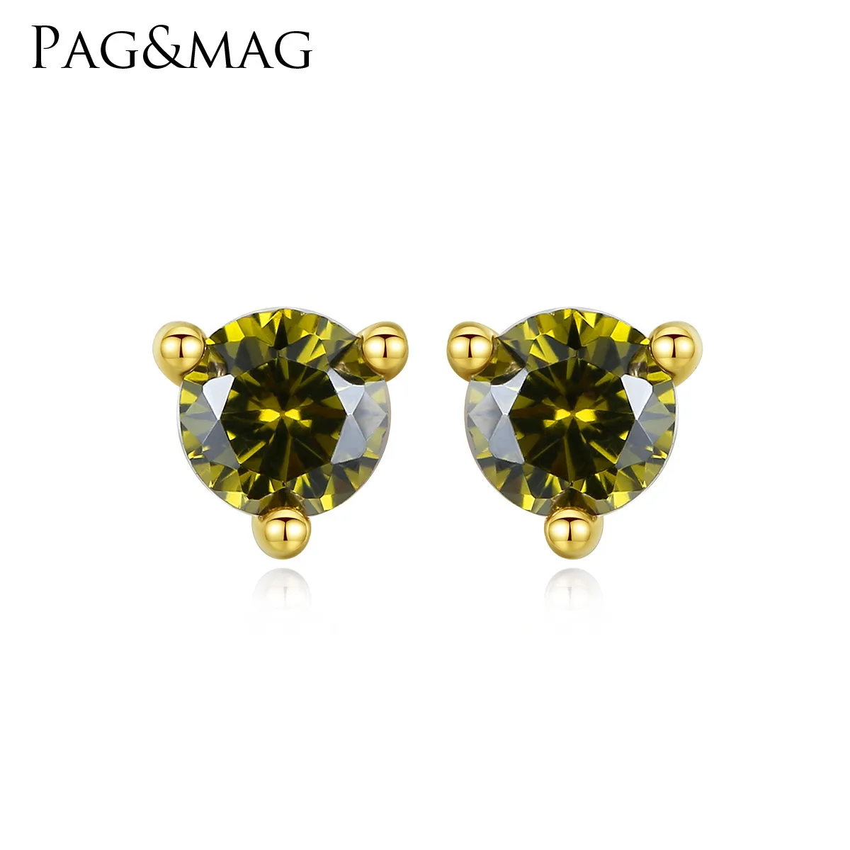 PAG & MAG 14K gold inlaid zircon classic three claw Earrings Korean simple female jewelry