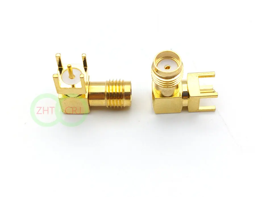 Imagem -06 - Adaptador de Solda Pcb Dourado Sma Adaptador Fêmea de Ângulo Reto para Solda Pcb de Montagem rf com 100 Peças