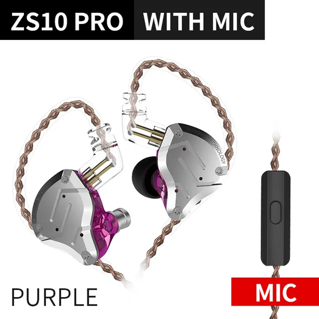 Kz ZS10プロin-耳イヤホン4BA + 1DDハイブリッドハイファイ金属ヘッド