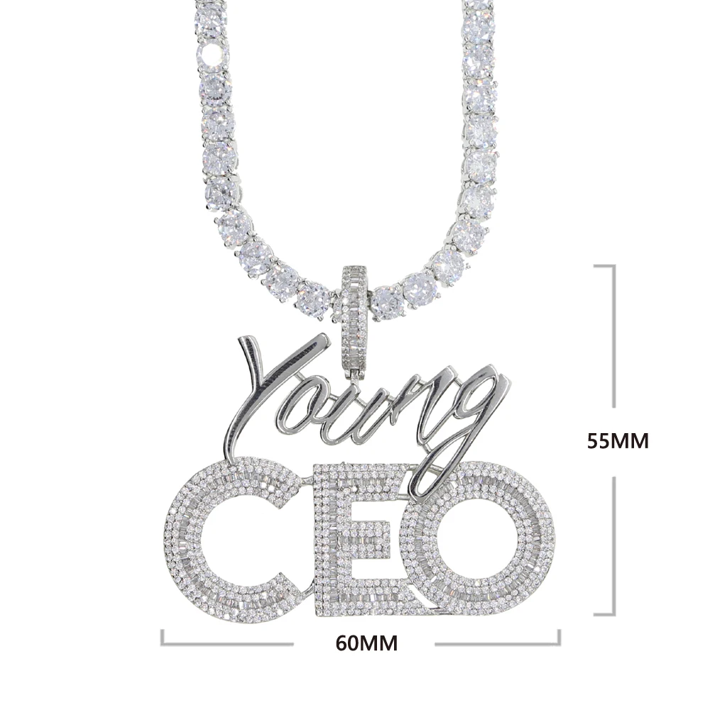 New Letter CEO Pendant Necklace Hip Hop Iced Out 5mm Tennis Chain Cubic Zirconia Sliver Color CZ Charm For Men Women Jewelry