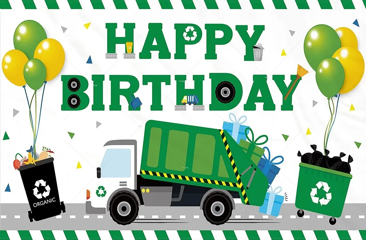 Garbage Truck Happy Birthday Backdrop Balloon Decoration Party Boys Waste Management Recycling Themed Trash Truck Background